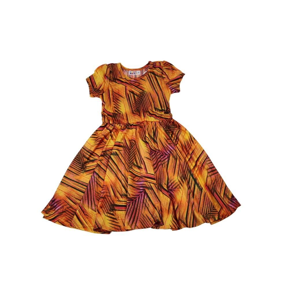 Dot Dot Smile Girls Orange, Black, and Pink Pattern Cap Sleeve Dress 3/4